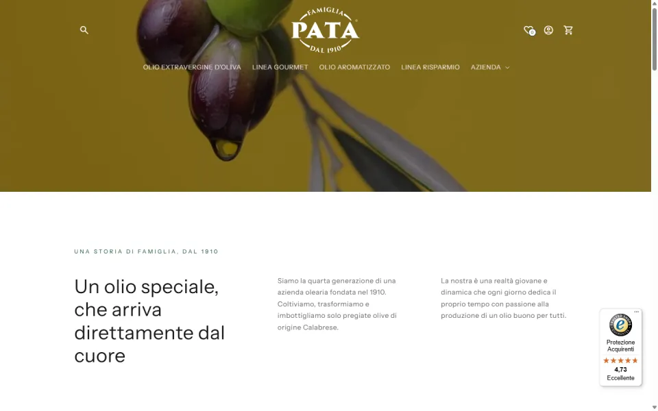 Sito web di Olio Pata realizzato da REGICODE